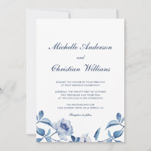 Blaue Aquarell-Blumen-Hochzeitseinladung Einladung