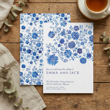 Blaue Aquarell-Blumen-Hochzeitseinladung