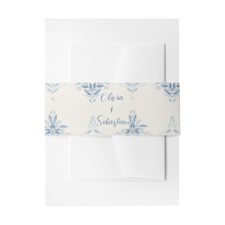 Blaue Aquarell-Blumen-Hochzeitseinladung Einladungsbanderole