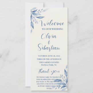 Blaue Aquarell-Blumen-Hochzeitsprogrammkarte