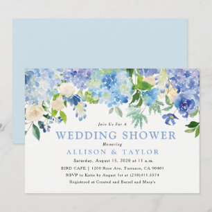 Blaue Aquarell-Blumen Hochzeitsshower-Einladung Einladung
