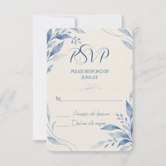 Blaue Aquarell-Blumen-Mittelmeer-Hochzeits-RSVP RSVP Karte