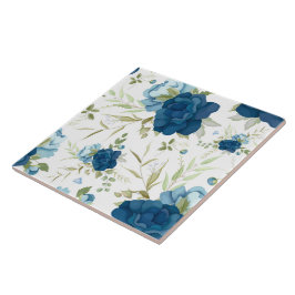 Blaue Aquarell-Blumen-Nahtlos-Muster Fliese