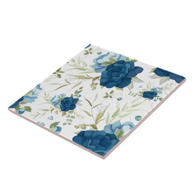 Blaue Aquarell-Blumen-Nahtlos-Muster Fliese (Seite)