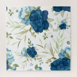 Blaue Aquarell-Blumen-Nahtlos-Muster Puzzle