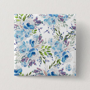 Blaue Aquarell-Blumen nahtloses Muster Button