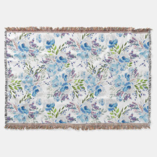 Blaue Aquarell-Blumen nahtloses Muster Decke