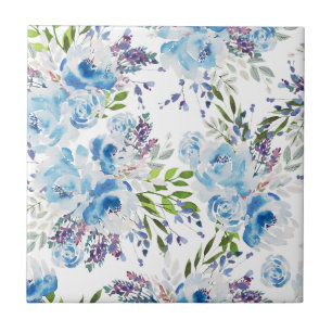 Blaue Aquarell-Blumen nahtloses Muster Fliese
