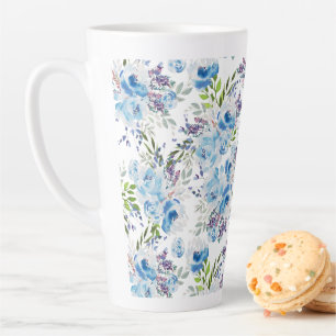 Blaue Aquarell-Blumen nahtloses Muster Milchtasse