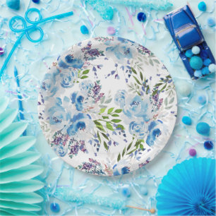 Blaue Aquarell-Blumen nahtloses Muster Pappteller