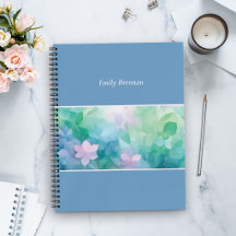 Blaue Aquarell-Blumen-Notizbuch mit individuellem 