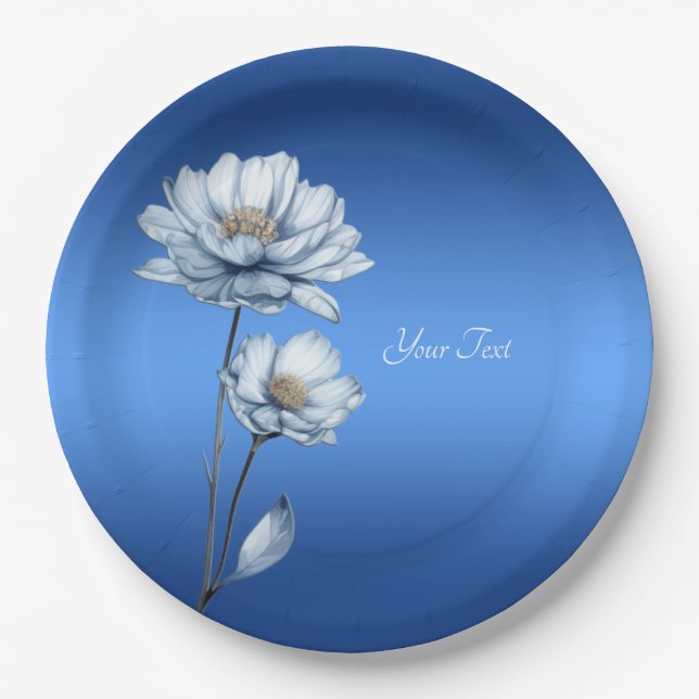 Blaue Aquarell-Blumen-Papierteller Pappteller (Vorderseite)