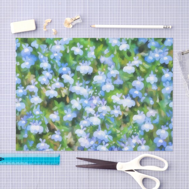 Blaue Aquarell-Blumen Tissue-Papier Seidenpapier (Handwerk)
