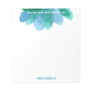 Blaue Aquarell-Blumen und Gebet benutzerdefiniert Notizblock