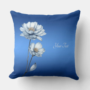 Blaue Aquarell-Blumen-Wurfkissen Kissen