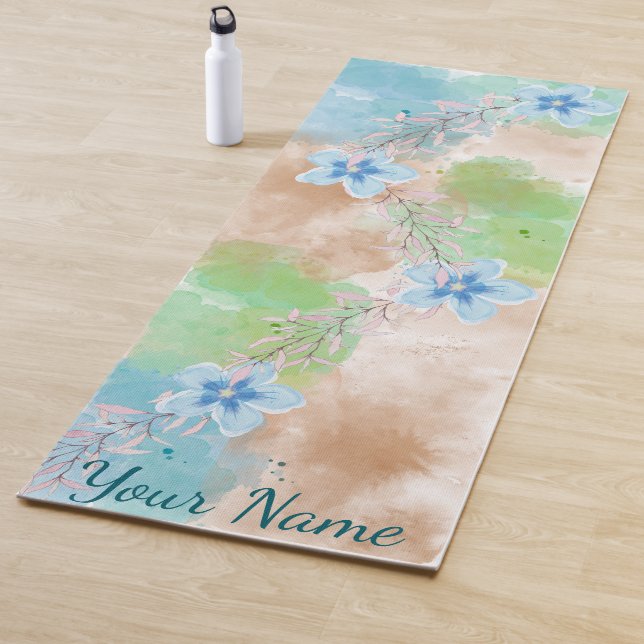 Blaue Aquarell-Blumen Yogamatte (Beispiel)