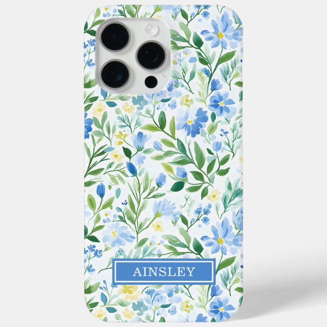 Blaue Aquarell-Blumenmonogramm Case-Mate iPhone Hülle (Rückseite)