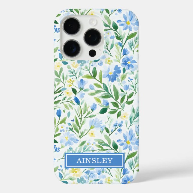 Blaue Aquarell-Blumenmonogramm  Case-Mate iPhone Hülle (Rückseite)