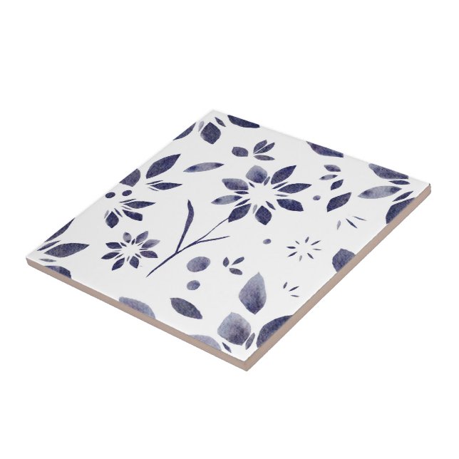 Blaue Aquarell-Blumenmuster Fliese (Seite)