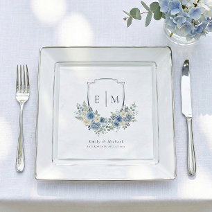 Blaue Aquarell-Blumenwappen-Hochzeit Serviette