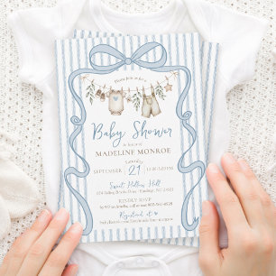 Blaue Aquarell-Bogen-Wäscheleine-Junge-Baby-Party Einladung