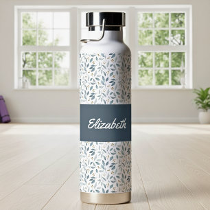 Blaue Aquarell-Botanik-Mustername Trinkflasche