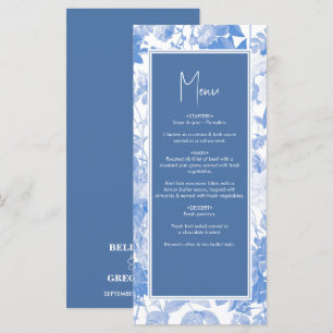 Blaue Aquarell-Botanische Blumen Hochzeit Menükarte