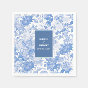 Blaue Aquarell-Botanische Blumige Hochzeit   Serviette