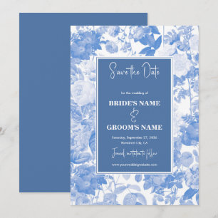 Blaue Aquarell-Botanische Florale Hochzeit Save The Date