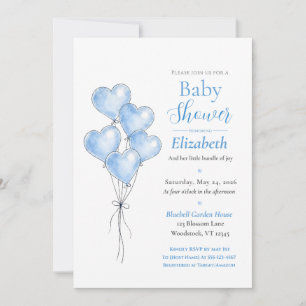 Blaue Aquarell Elegante Herzballon-Baby-Party Einladung