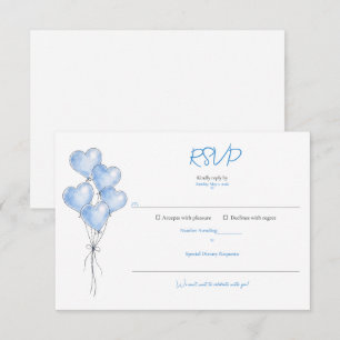 Blaue Aquarell Elegante Herzballon-Baby-Party RSVP Karte