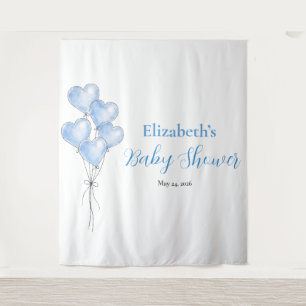 Blaue Aquarell Elegante Herzballon-Baby-Party  Wandteppich