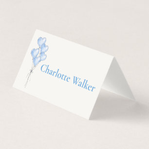 Blaue Aquarell Elegante Herzballon-Platzkarte 