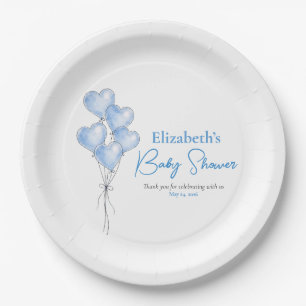 Blaue Aquarell-Eleganz-Herzballon-Baby-Party Pappteller