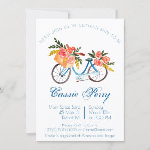 Blaue Aquarell-Fahrrad-Blumen-Hochzeitsdusche-Einl Einladung
