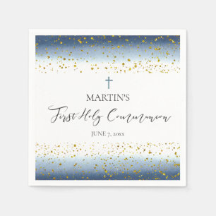 blaue Aquarell-First-Communion-Dekoration Serviette