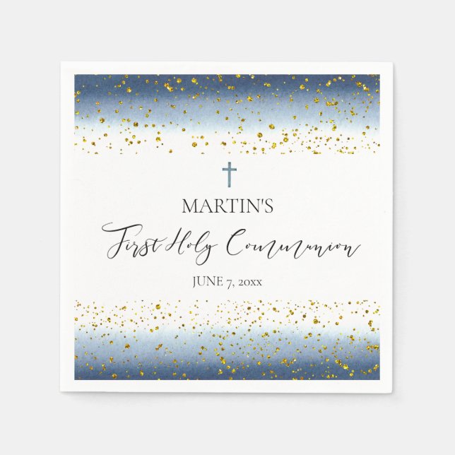 blaue Aquarell-First-Communion-Dekoration Serviette (Vorderseite)