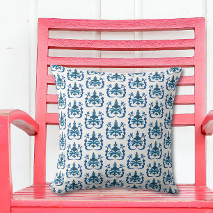 Blaue Aquarell-Französische-Toile-Muster Kissen
