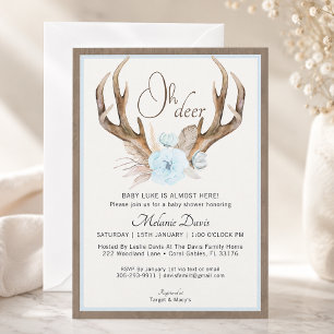 Blaue Aquarell-Geweih-Baby-Shower-Einladung – Ru Einladung