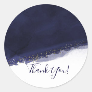 Blaue Aquarell-Gold Moderne Chic Elegante Gefällig Runder Aufkleber