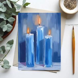 Blaue Aquarell-Hanukkah-Kerzen Feiertagspostkarte
