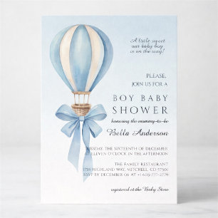 Blaue Aquarell-Heißluftballon-Jungen-Baby-Party Einladung