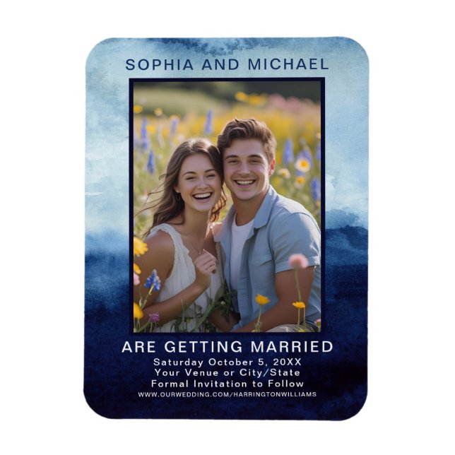Blaue Aquarell-Hochzeit Save the Date Bold Magnet (Vertikal)