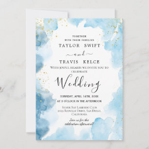 Blaue Aquarell-Hochzeitseinladung Einladung