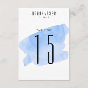 Blaue Aquarell-Hochzeitstischnummern Einladung