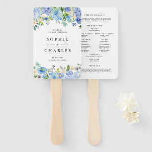 Blaue Aquarell-Hortensien-Blumen-Hochzeitsprogramm Fächer