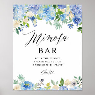 Blaue Aquarell-Hortensien-Brautparty-Mimosa-Bar Poster