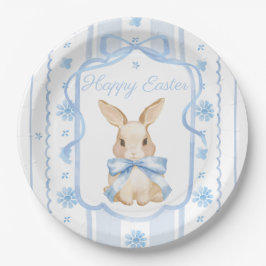 Blaue Aquarell-Hütte-Schleifen-Hase-Ostern-Klassik Pappteller