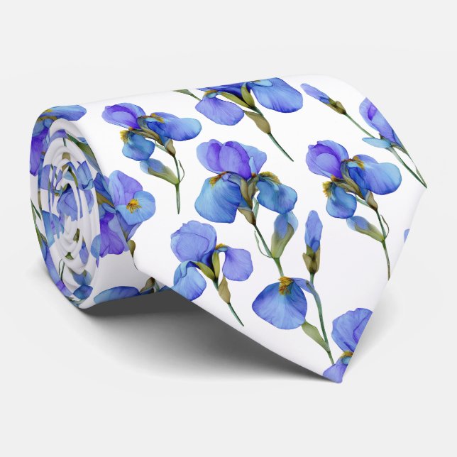 Blaue Aquarell-Iris-Blumenmuster Krawatte (Gerollt)