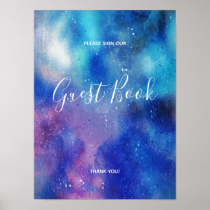 Blaue Aquarell-Konfetti-Gästebuch-Unterschriften-P Poster
